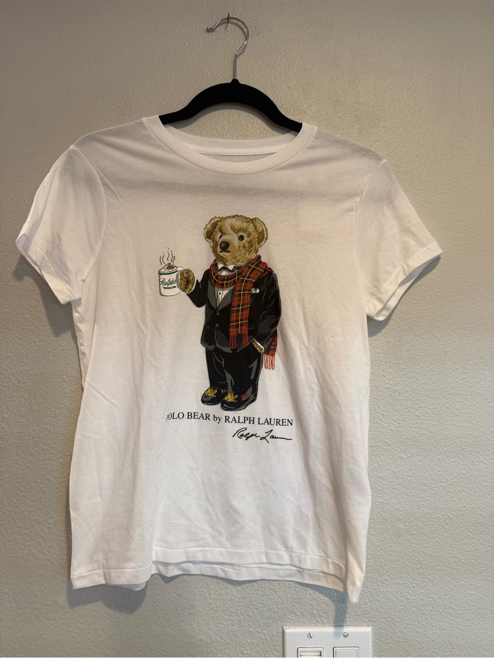 Ralph Lauren White Polo Bear with hot cocoa Graphic Tee NWT